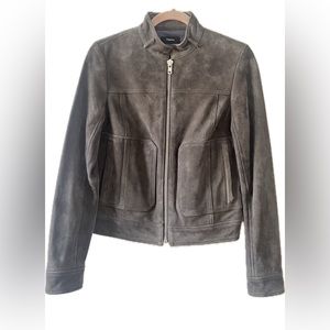 Theory Gray Suede Zip-Front Leather Jacket